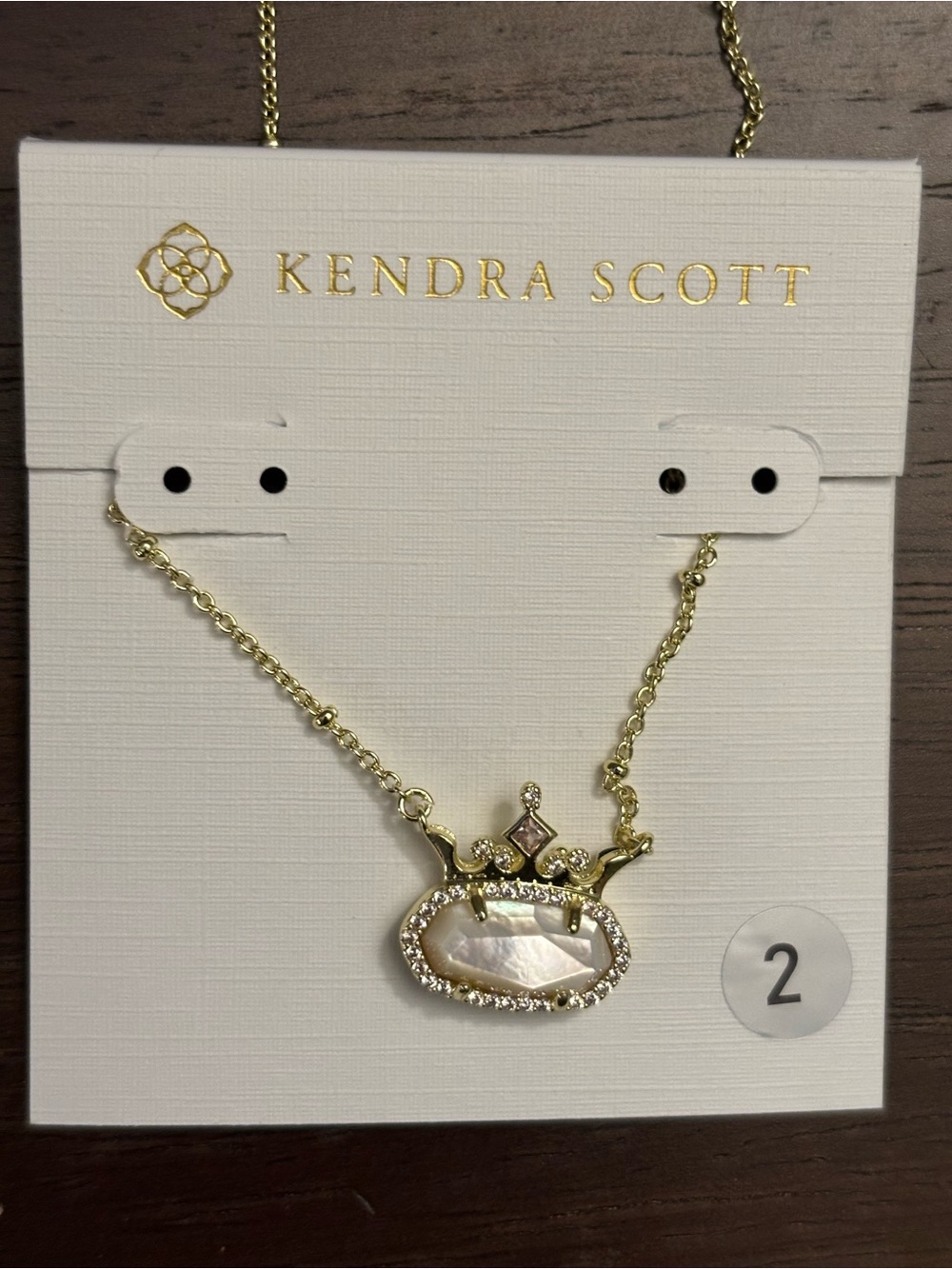 Kendra Scott Gold Crown Pendant Necklace with Mother-of-Pearl and Crystals, BNWT